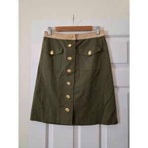 Tory Burch Pencil Skirt Military Green Logo Button Front Cargo Pocket NWT $265 S